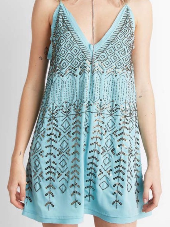 Free People Dresses & Skirts - Free People Aqua Embellished Slip dress